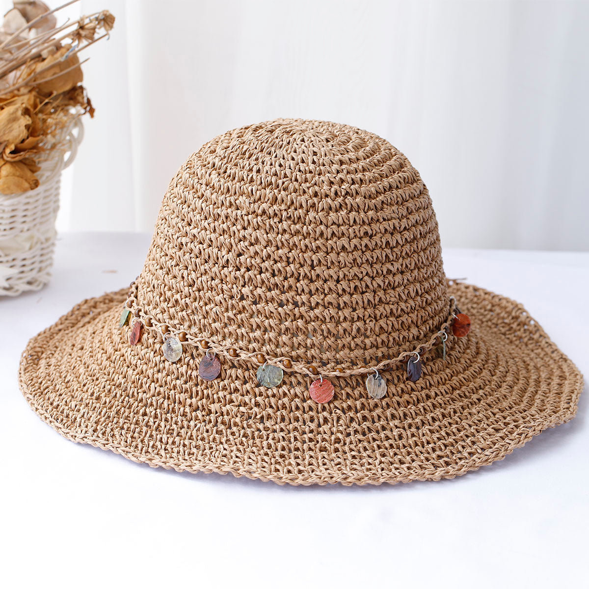 Natural raffia bohemian summer hat