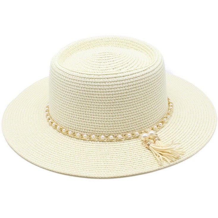 Natural straw bohemian summer boater
