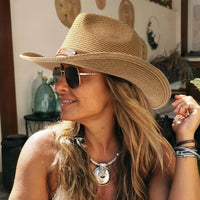 Natural straw boho cowgirl hat