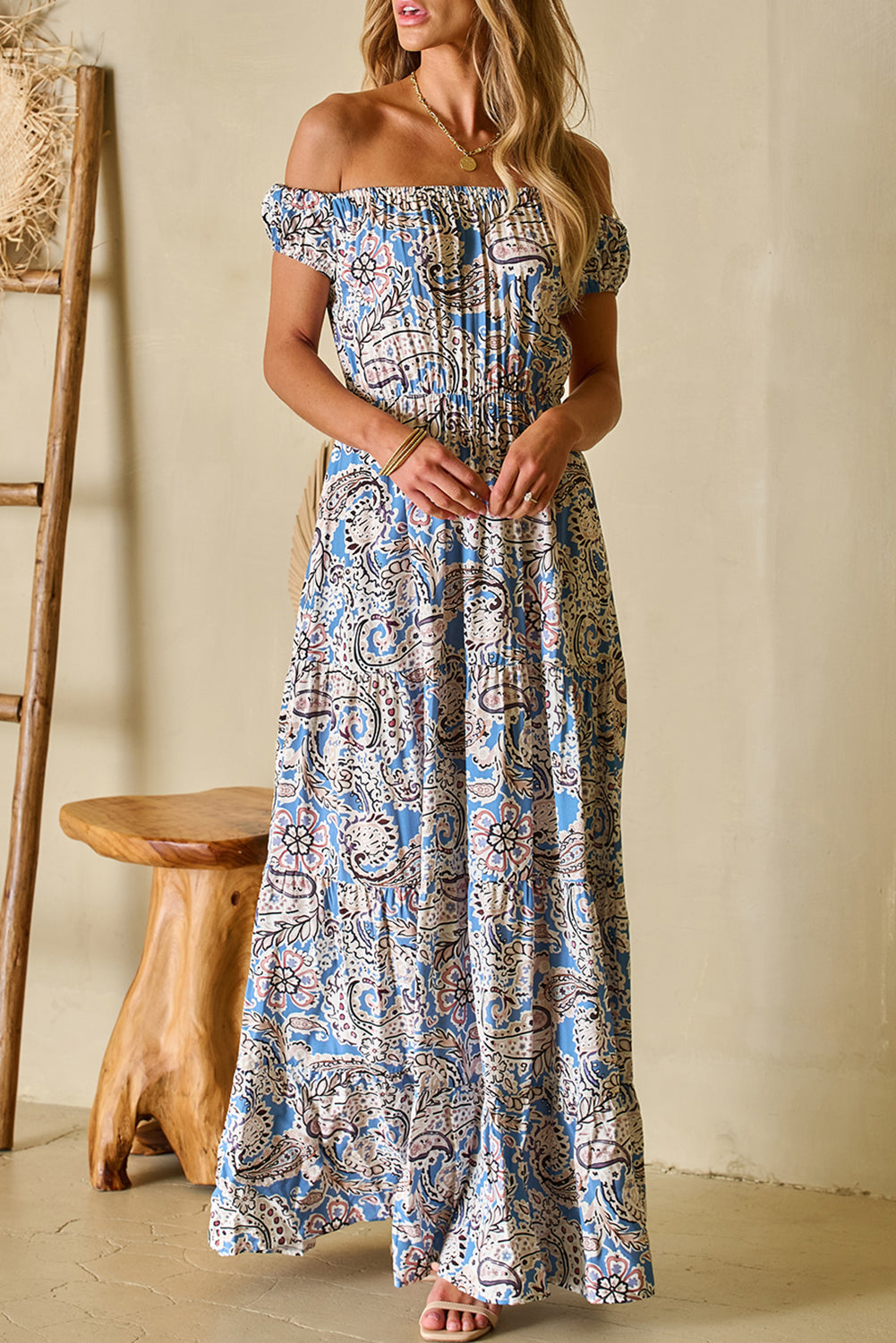 Paisley dress cinched waist closeup