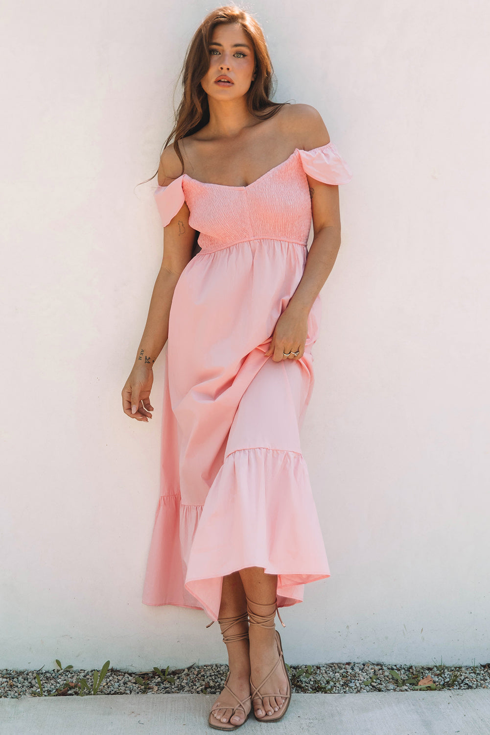 Pink boho maxi dress side