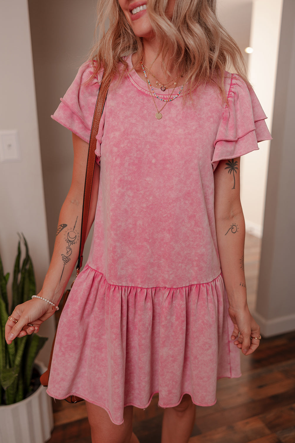 Pink Ruffle Mini Dress