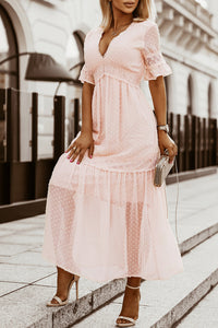 Pink Short Sleeve Maxi Dress