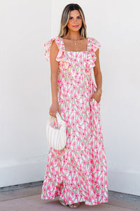 Pink Square Neck Maxi Dress