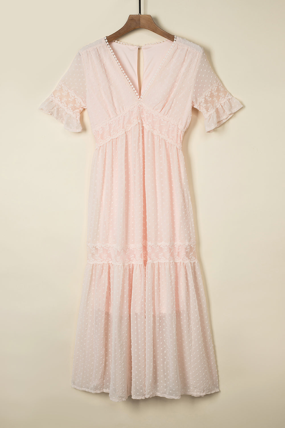 Pink Tiered Maxi Dress Close-Up