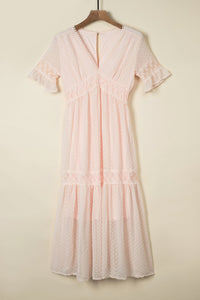 Pink Tiered Maxi Dress Close-Up