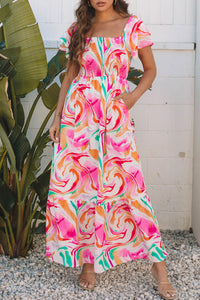 Pink Tiered Skirt Boho Dress