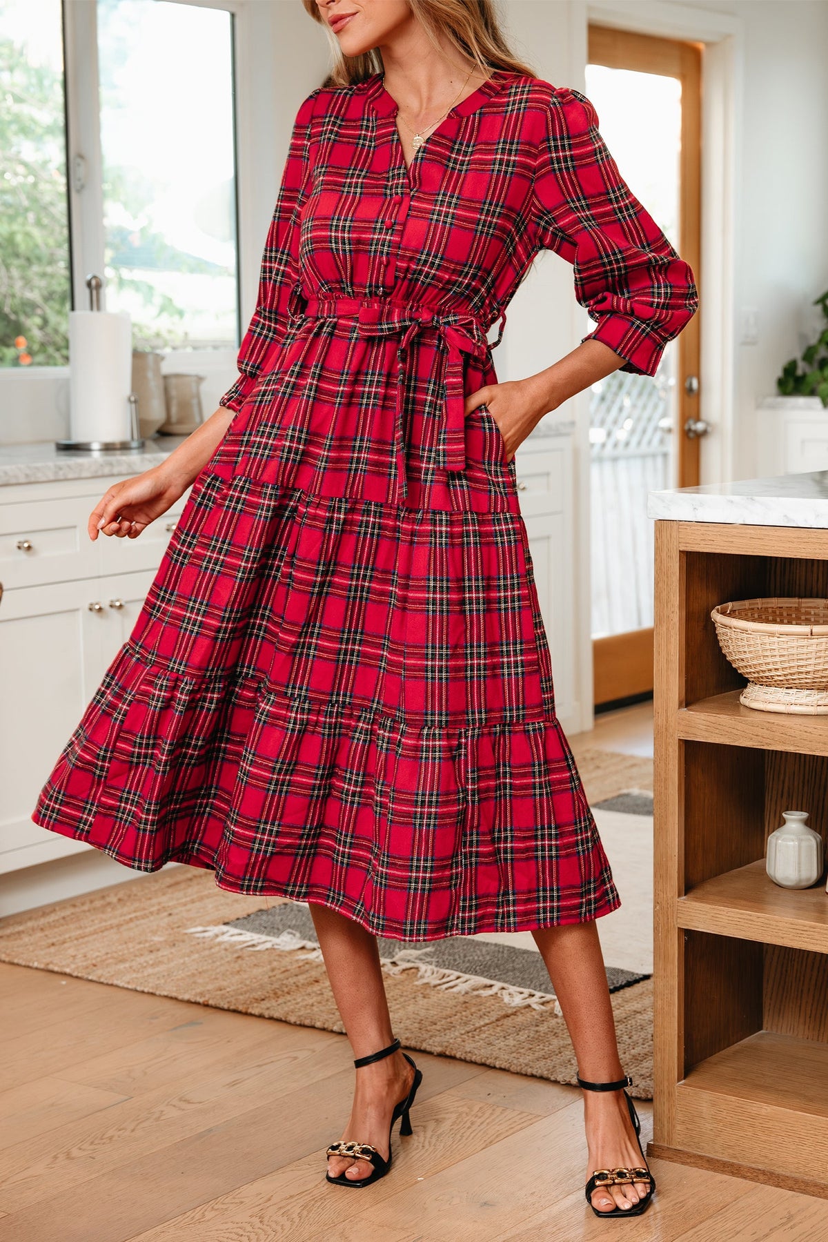 Plaid Cotton Maxi Dress Flowing