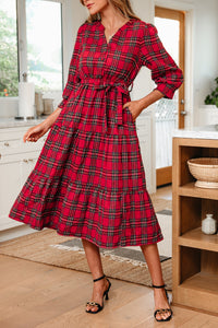 Plaid Cotton Maxi Dress Flowing