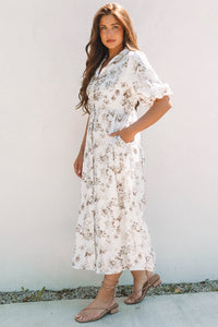 Puff sleeve boho cotton dress