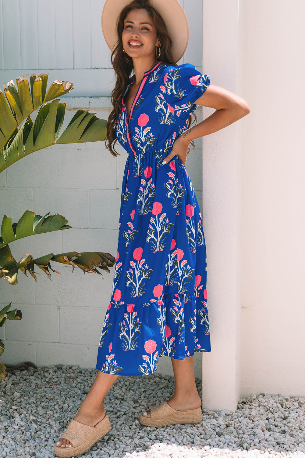 Puff sleeve boho maxi gown