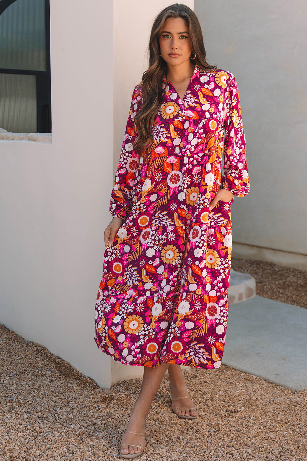 Purple floral bohemian dress detail