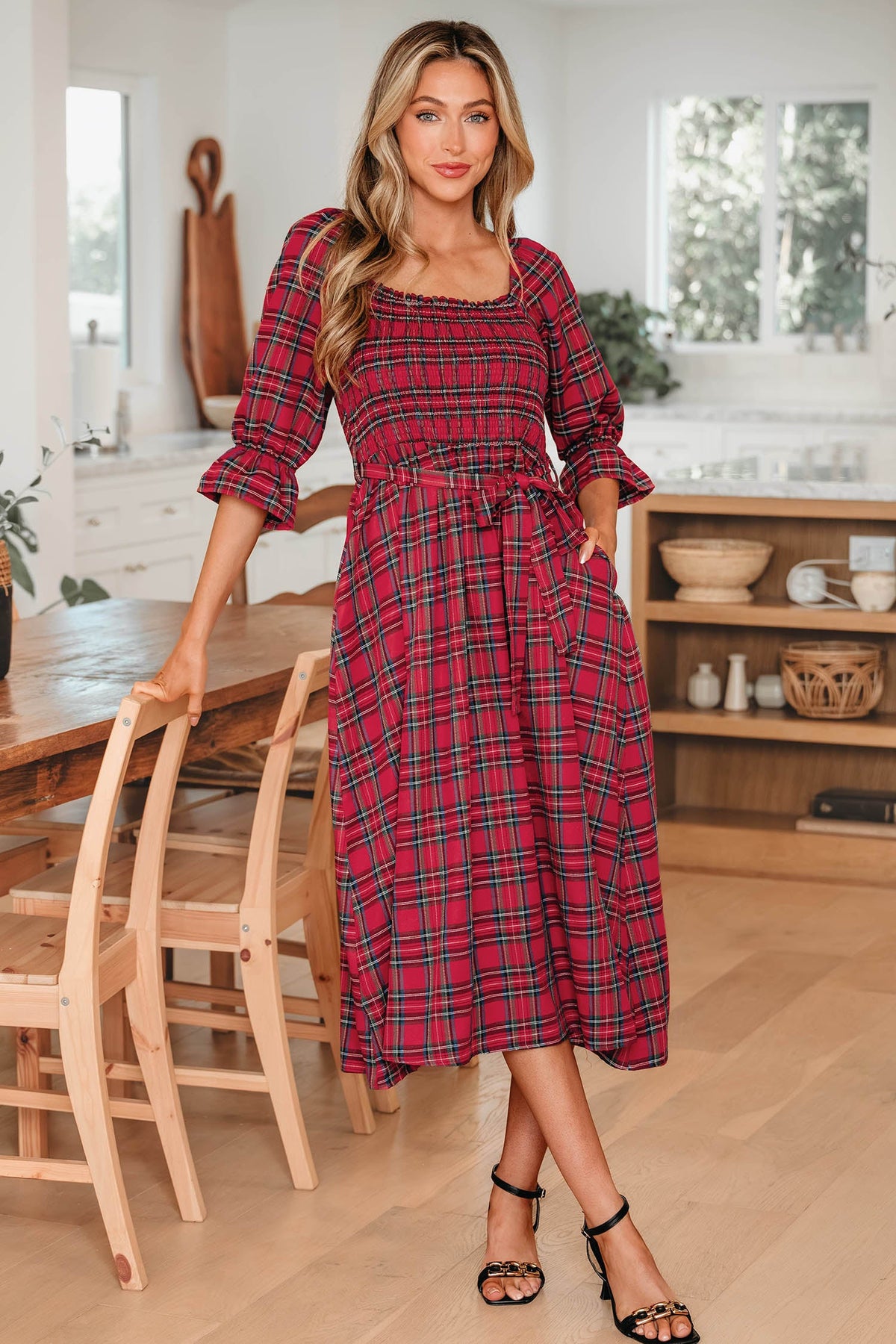 Red Boho Midi Dress Back