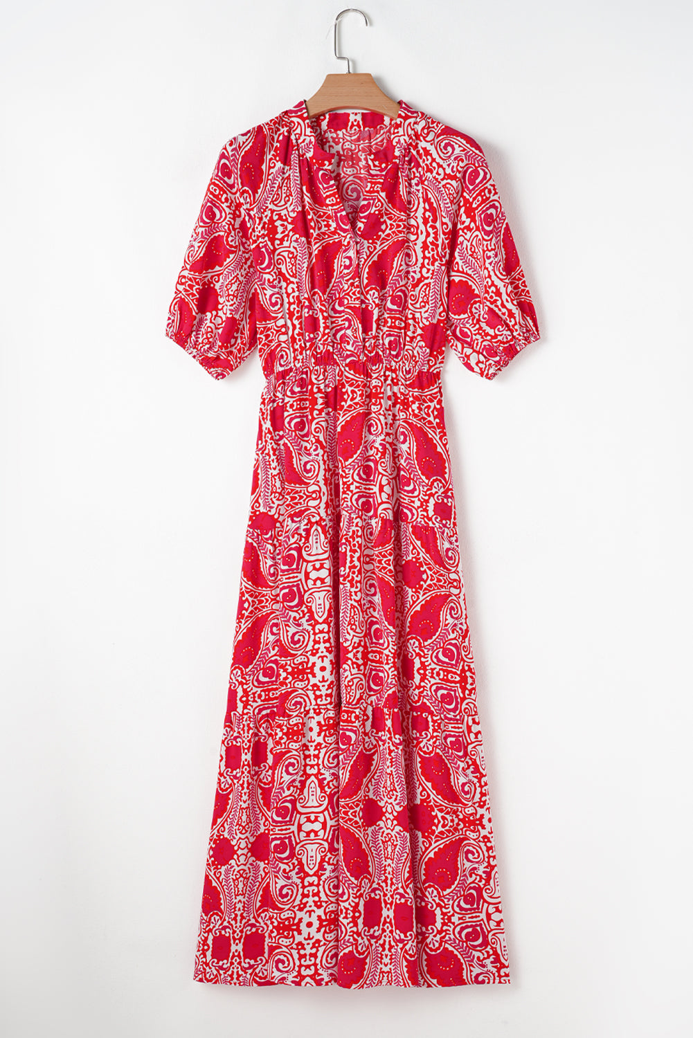 Red High Slit Vacation Dress