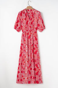 Red High Slit Vacation Dress
