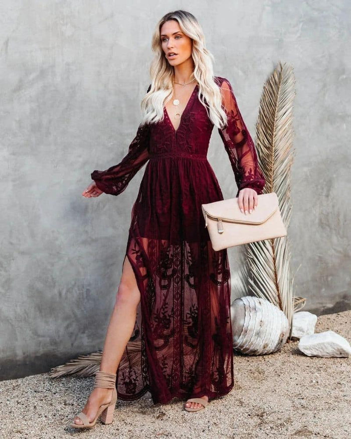 red boho maxi dress