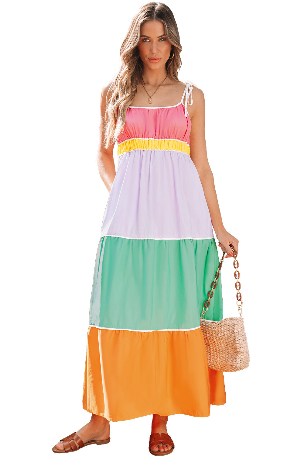 Relaxed boho colorblock dress look