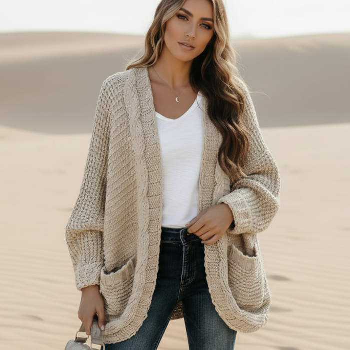 Relaxed fit knitted open cardigan
