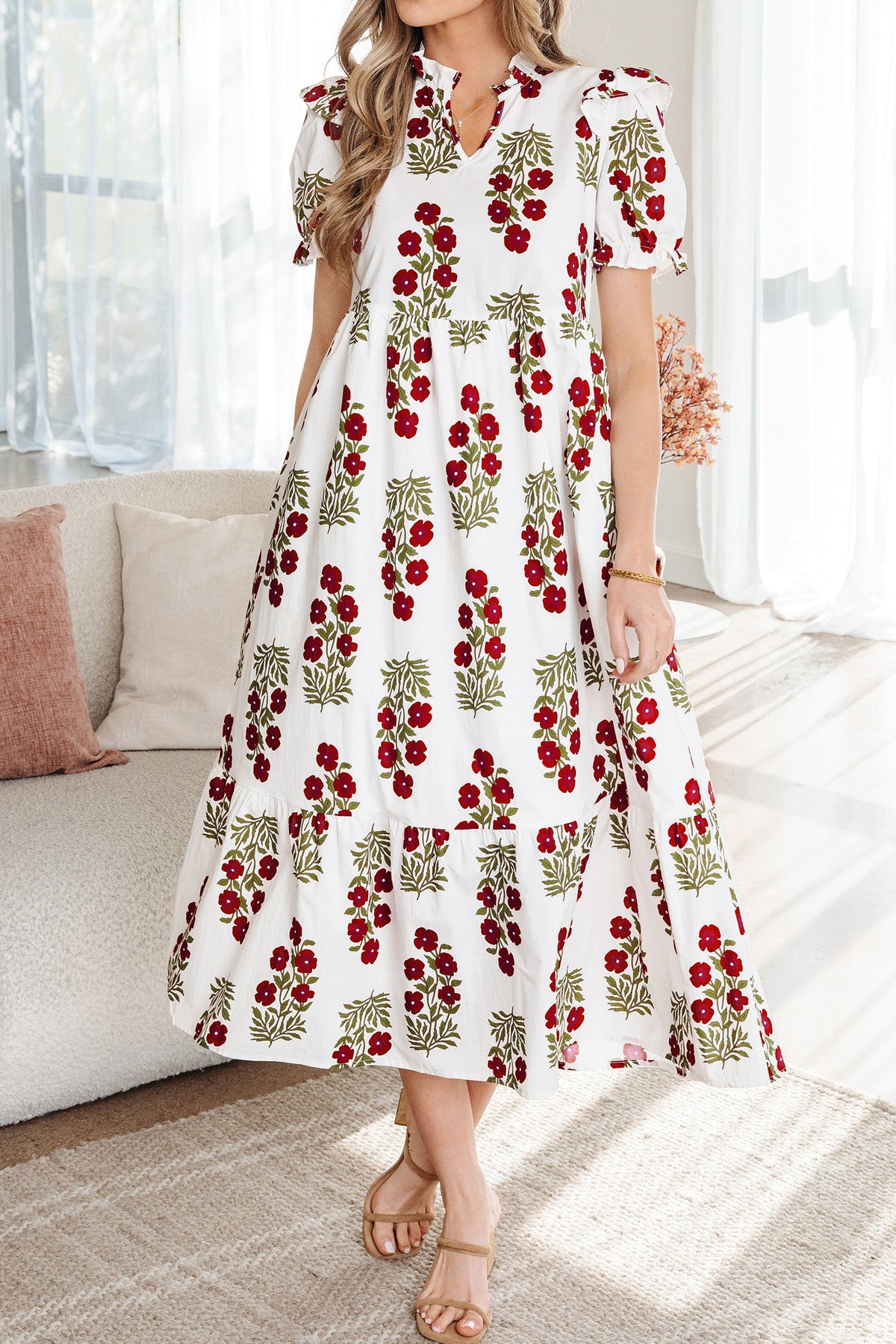 Ruffle tier dress floral pattern