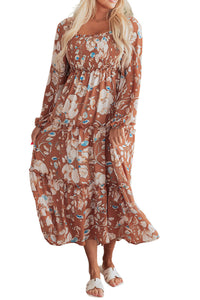 Shirred Square Neck Maxi Dress