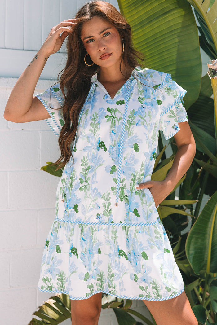 Sky Blue Boho Mini Dress