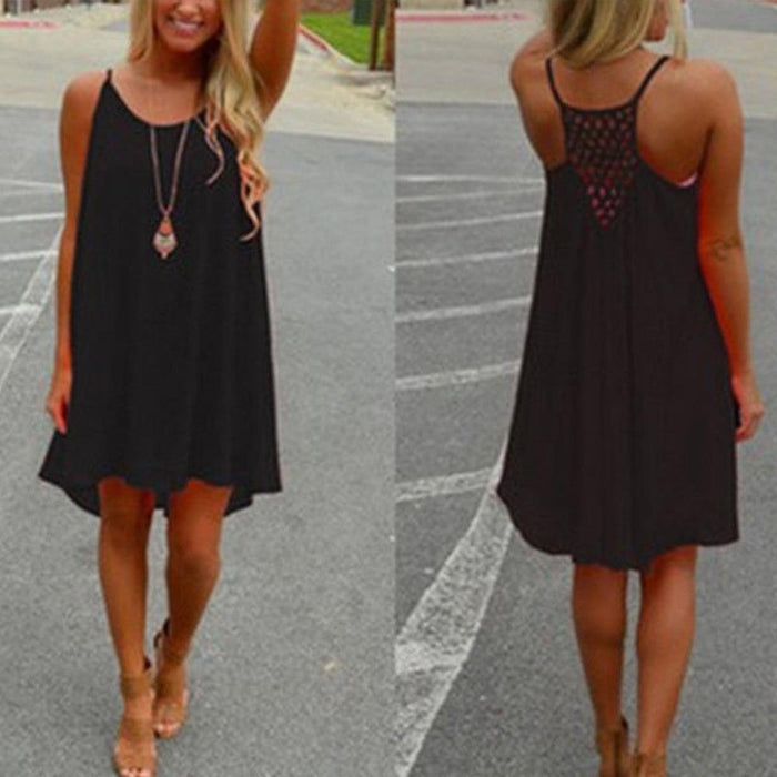 sleeveless boho mini dress black