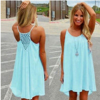 sleeveless boho mini dress blue
