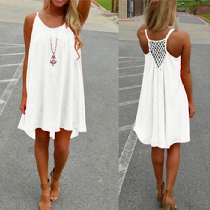 sleeveless boho mini dress white