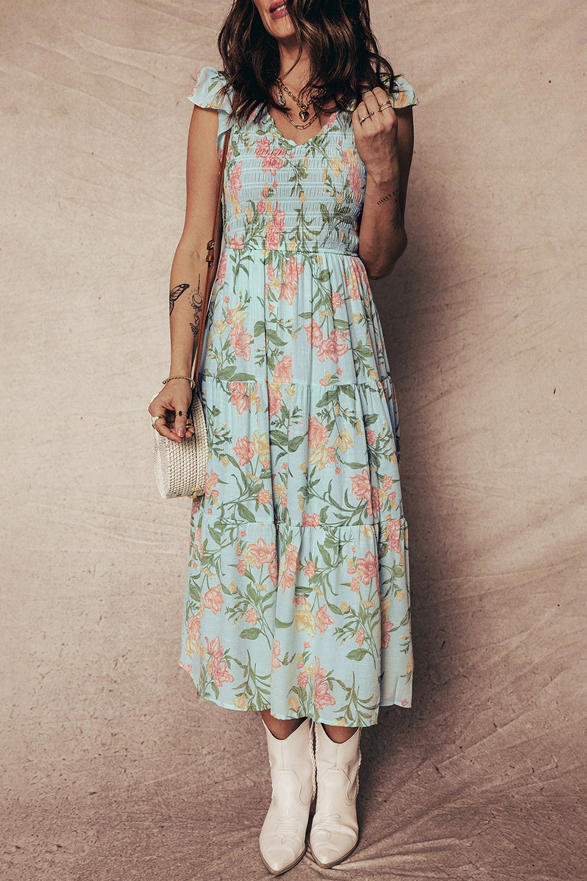 Smocked waist boho maxi gown