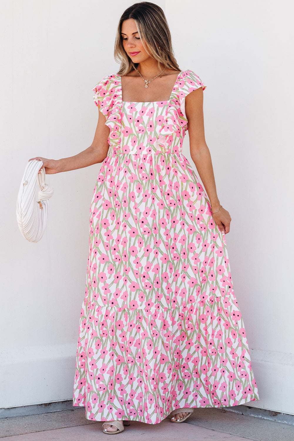 Square neck boho maxi outfit