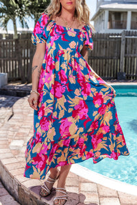 Square Neck Puff Sleeve Maxi Dress