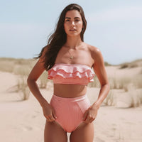 Strapless boho bikini tropical print
