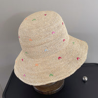 Straw Bucket Hat Embroidered Raffia