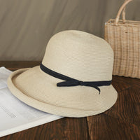 Straw Bucket Hat for Ceremony Beige