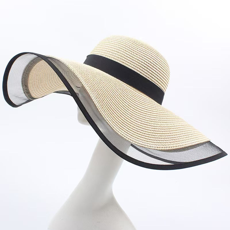 Straw Bucket Hat UV Protection Beige