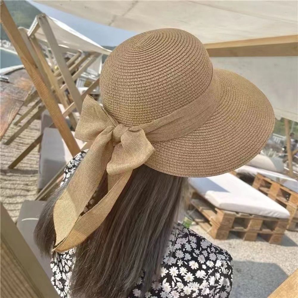 Straw Bucket Hat with Bow Tie