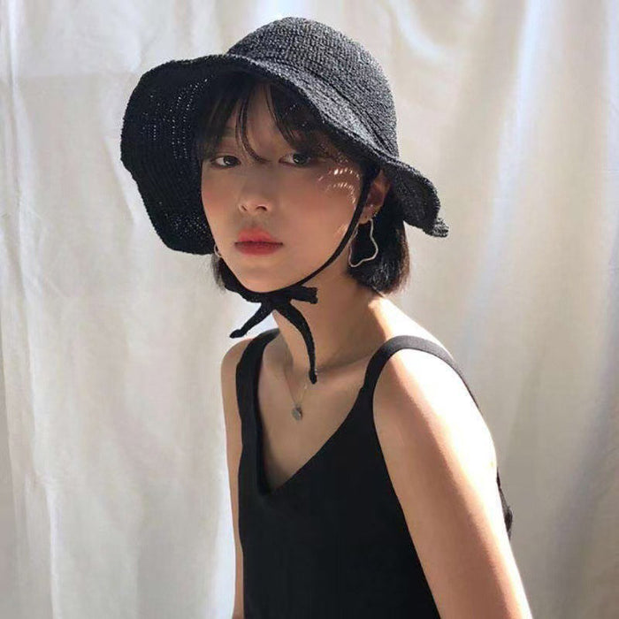 Straw Bucket Hat with Chin Strap