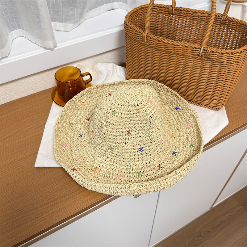 Straw Crochet Bucket Hat Beige
