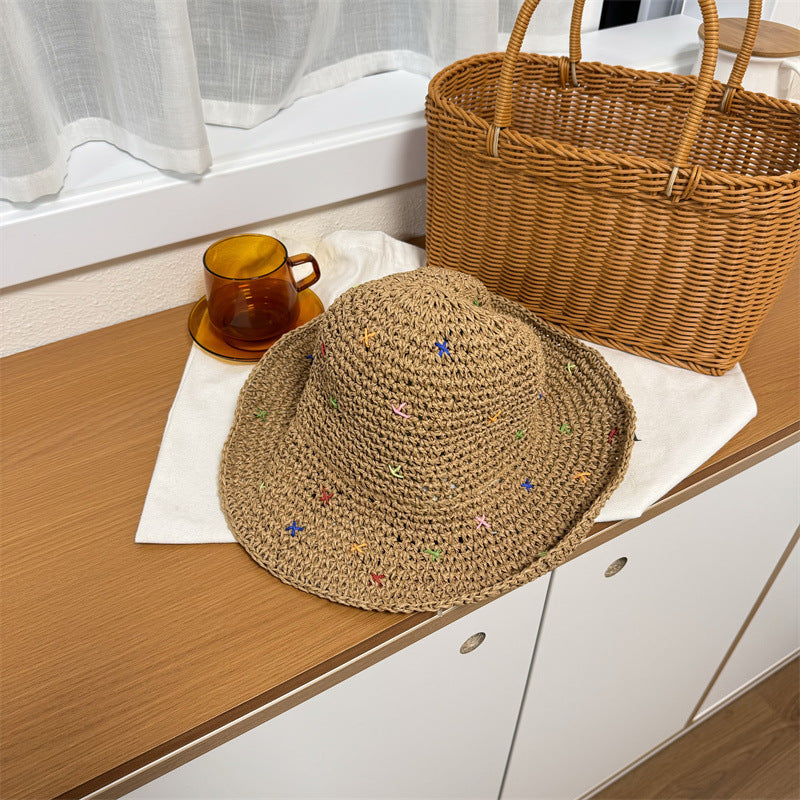 Straw Crochet Bucket Hat Khaki