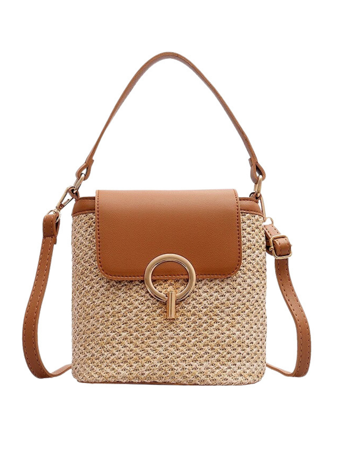 straw woven purse Brown