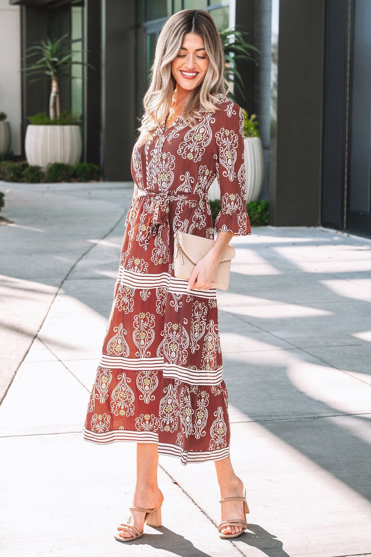 Striped maxi dress side view