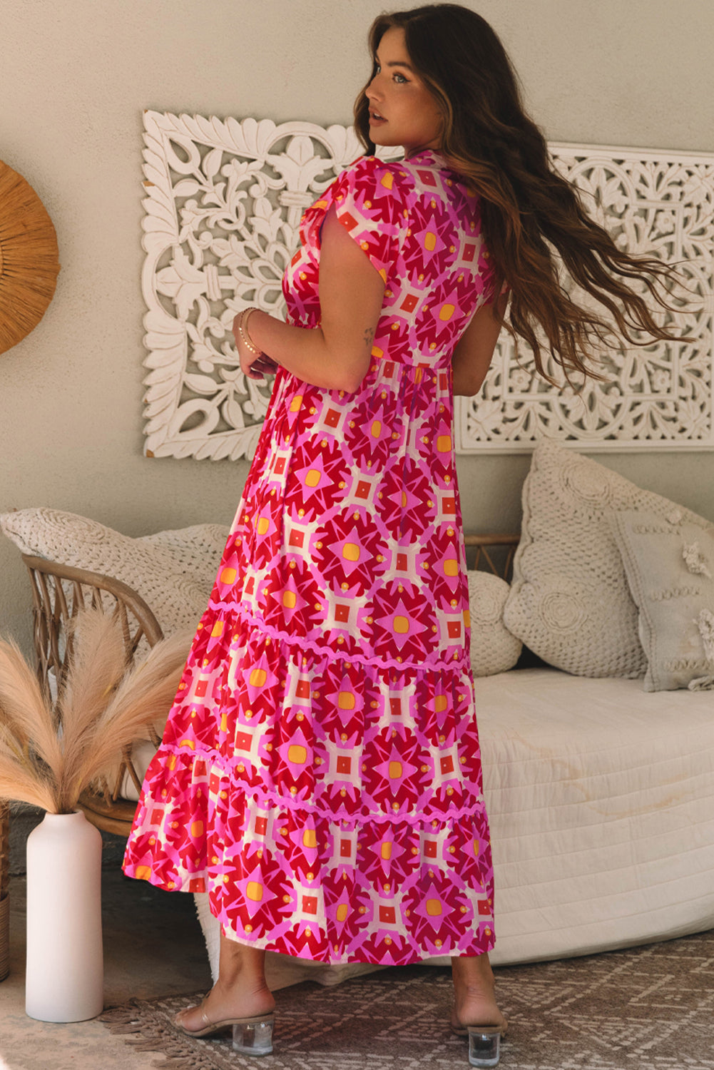 V neck boho summer maxi