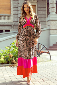 V-neck leopard boho maxi