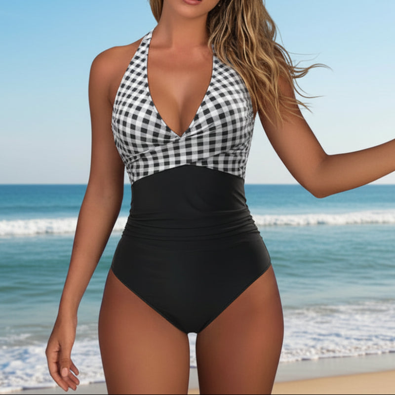 Vintage boho swimsuit lace trim
