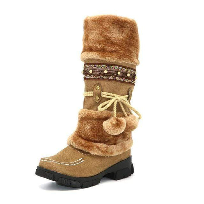 Warm fur trim block heel