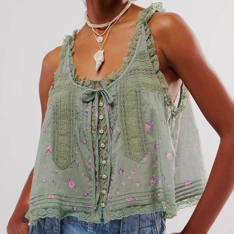 White lace boho festival top