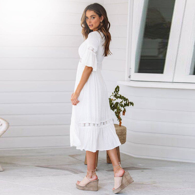 white boho midi dress