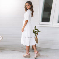white boho midi dress