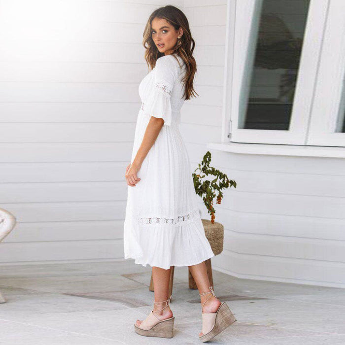white boho midi dress