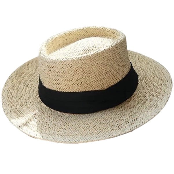 Wide brim bohemian beige straw hat